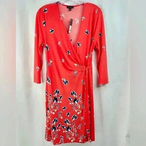 NWT The Limited Stretchy Coral Floral Print Wrap Midi Dress 3/4 Sleeve Size PM